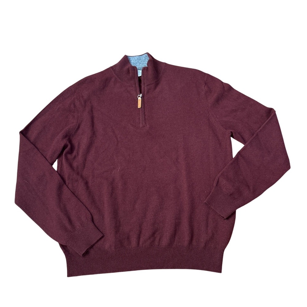 Lorenzo Uomo Quarter Zip Sweater Mens Burgundy Merino Cashmere SIZE M